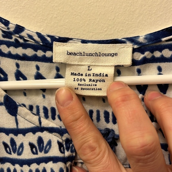 Beachlunchlounge Blue Kayla Tassel Shift Bohemian Casual Dress size large - Picture 2 of 8